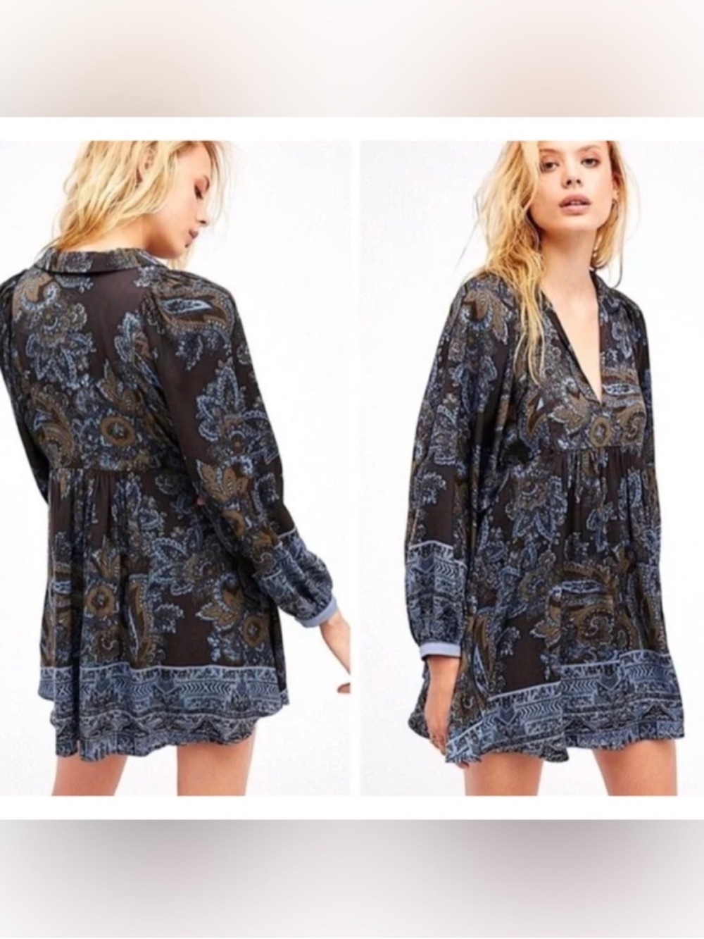 Free People Say You Love Me Paisley Silky Mini Tunic Dress S